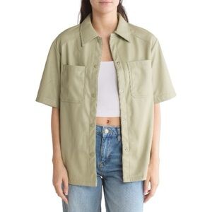 NWT Topshop Sage Green Faux Leather Short Sleeve Shacket - Size 6